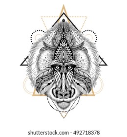 Detailed Baboon in aztec style.