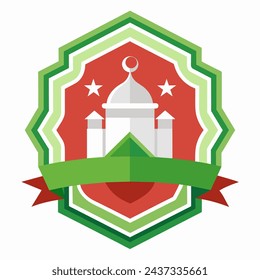 Gráfico vectorial detallado y equilibrado que refleja los principios del diseño islámico, con motivos geométricos, fondo blanco limpio, adecuado para la implementación de logotipos o insignias