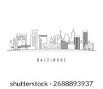 Detailed Baltimore skyline vector illustration. Baltimore buildings in line art style, perfect for modern designs.