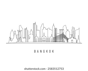 Detailed Bangkok skyline vector illustration. Bangkok buildings in line art style, perfect for modern designs.