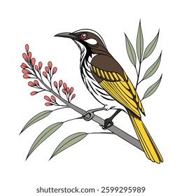Detailed Bar Breasted Honeyeater Depiction. Concept of Bird Design.