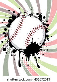 Detailed baseball ball on grunge background with colorful rays.