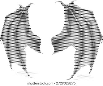 Pareja detallada de alas de murciélago en estilo monocromo de semitono para halloween y diseños góticos