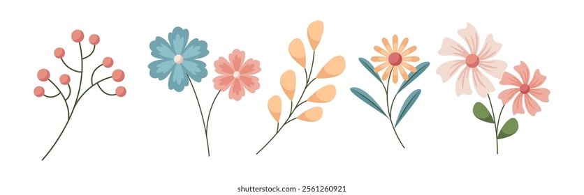 Detailed beautiful spring flower set