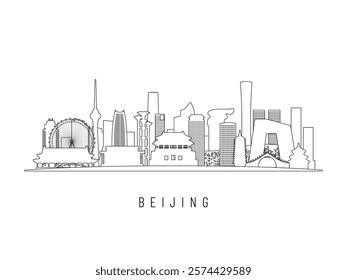 Detailed Beijing skyline vector illustration. Beijing buildings in line art style, perfect for modern designs.