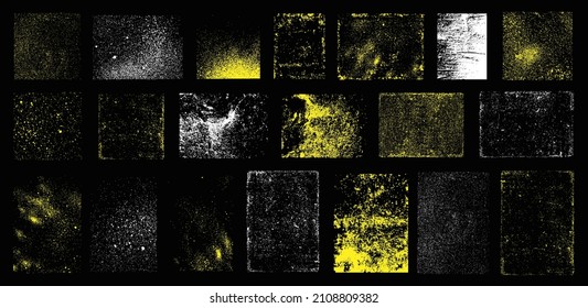 Detailed big collection. Overlay backdrop texture with effect grunge, damaged, old texture, concrete and other. Painting in one click. Overlay stamp with paint. Dirty grainy stamp. Vector big set