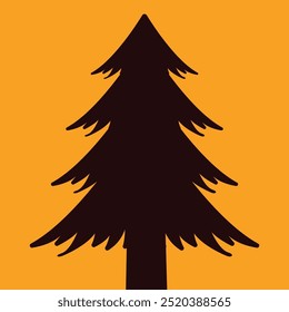 Detailed Big Pine Tree Silhouette on Orange Background