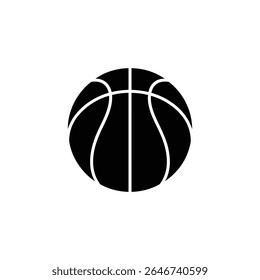 Ícone de basquete preto detalhado com marcas de linha branca contra um fundo branco nítido. Excelente para esportes, jogos ou projetos relacionados a design. Imagem vetorial.