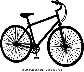 Detailed Black Bicycle Silhouette Vector - Classic Road Bike Outline for Cycling Sports, Outdoor Recreation, and Fitness Designs