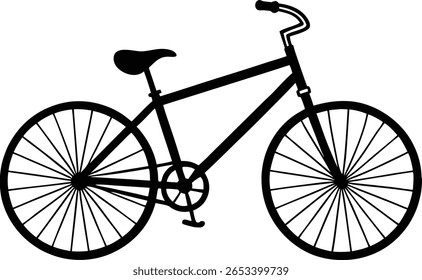 Detailed Black Bicycle Silhouette Vector - Classic Road Bike Outline for Cycling Sports, Outdoor Recreation, and Fitness Designs