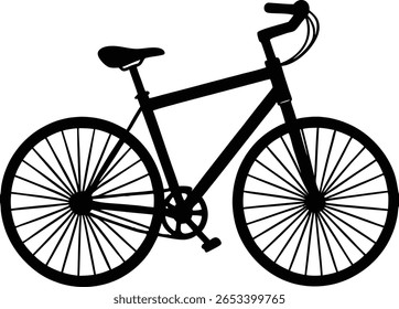 Detailed Black Bicycle Silhouette Vector - Classic Road Bike Outline for Cycling Sports, Outdoor Recreation, and Fitness Designs