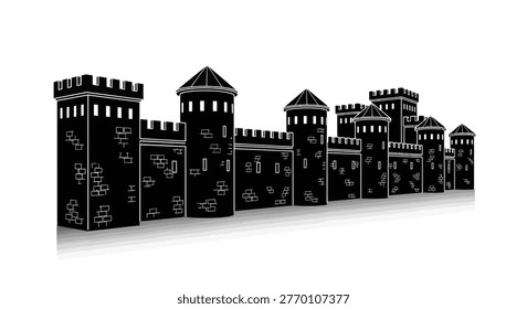 Detailed black castle wall structure