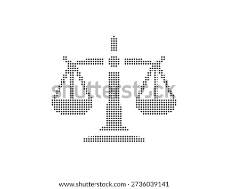 Detailed black dotted scale icon representing fairness and equality, composed of small dots on a white background