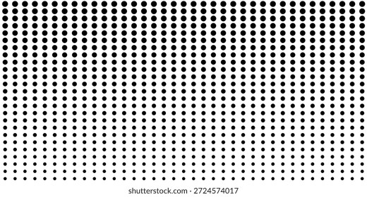 A detailed black halftone pattern gradient illustration on a pure white background, with small dots varying in density to create a smooth transition from dark to light, showcasing a classic printing t