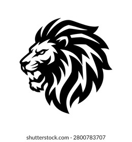 Detailed black lion head profile silhouette