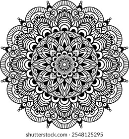 Detailed black mandala decorative and artistic symbol, Vector illustration.