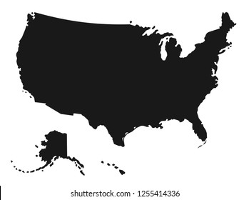 Detailed Black Map of the United States of America on a white background