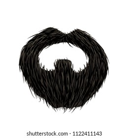 Detailed black mustache and beard isolated on white