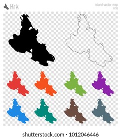 Detailed black outline map of Krk island, Croatia.