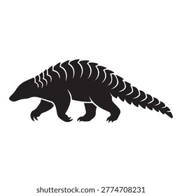Detailed black pangolin vector illustration showcasing prominent scaly armor and unique body structure walking gracefully on a pristine white background