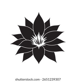 A detailed black silhouette of a complex flower, perfect for various design applications.