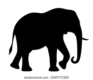 Uma silhueta preta detalhada de um elefante com presas. Ideal para a conservação da vida selvagem, safári e projetos inspirados na natureza. Use-o para logotipos, impressões e materiais educacionais