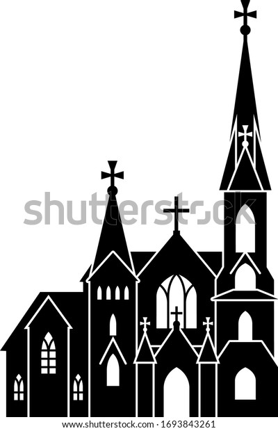 白い背景に聖メアリー無垢質のコプション教会トマ 米国ウィスコンシン の詳細な黒いシルエット カトリックの神殿のベクター画像アイコン シンプルなクリップアート のベクター画像素材 ロイヤリティフリー