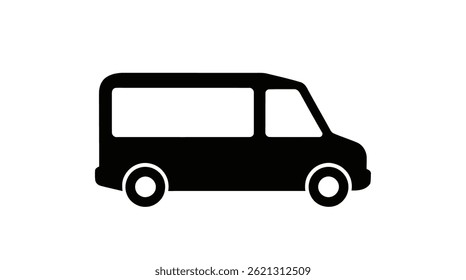 Silhueta preta detalhada de uma van ou minivan, com bordas arredondadas e design de carro simplificado, ícone de transporte em um fundo transparente