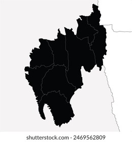 Detailed Black Silhouette vector Illustration of Tripura map District map with neighbour