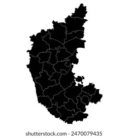 Detailed black Silhouette vector Illustration of Karnataka map District map with neighbour