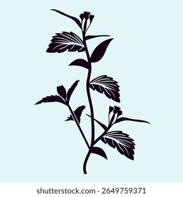 A detailed black silhouette of a wild grass plant with leaves and stems. This high-quality vector illustration is perfect for botanical designs, nature-themed projects, and eco-friendly graphics.