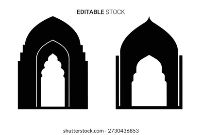 Detailed black silhouettes of two gothic archways, showcasing a distinct cutout style.