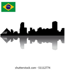 Detailed Black vector Sao Paulo silhouette skyline with Brazil flag