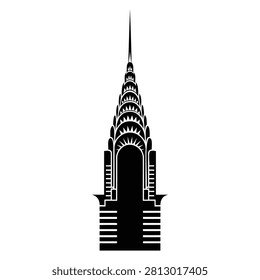 Detailed black vector silhouette of a famous New York Art Deco skyscraper