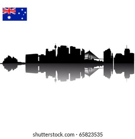 Detailed Black vector Sydney silhouette skyline with Australian flag