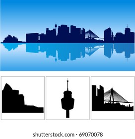 Detailed Black vector Sydney silhouette skyline