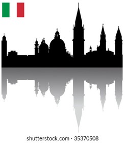 Detailed Black vector Venice silhouette skyline with Italian flag