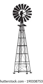 detailed black vector windmill illustration on white background
