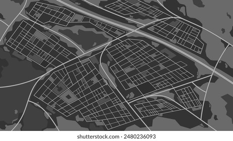 Detailed Black And White Abstract City Map Showing Streets, Blocks, And Roads. Vector High-contrast Urban Design