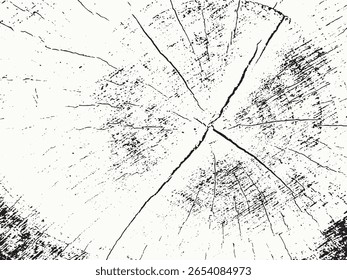 A detailed black and white abstract image showcasing the textured grain of wood. The silhouette style highlights the natural cracks and splinters, creating a rustic and organic feel.