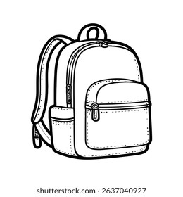 A detailed black and white backpack outline illustration is ideal for a variety of design needs. This vector graphic features a clean, minimalist design perfect for back to school campaigns
