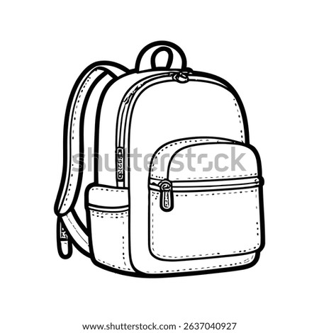 A detailed black and white backpack outline illustration is ideal for a variety of design needs. This vector graphic features a clean, minimalist design perfect for back to school campaigns