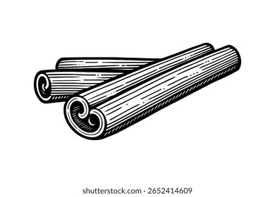 Detailed Black and White Cinnamon Sticks Illustration on White Background for Spices