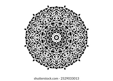 Detailed black and white circular design with a mandala-inspired motif and elegant artistry