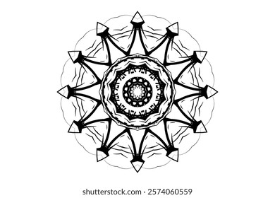 Detailed Black and White Circular Mandala Highlighting Fine Patterns on a Pristine White Surface	
