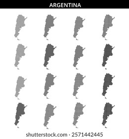 Detailed black and white dotted map of Argentina with bold labeling