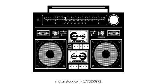 Detailed Black And White Ghetto Blaster Isolated Vector Illustration