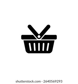 Detailed black and white graphic featuring a shopping basket icon symbol, designed for web or graphic projects, isolated on a clean white background, vector style.