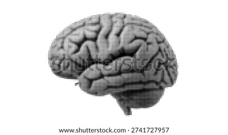 Detailed Black and White Halftone Brain Illustration for Creative Design