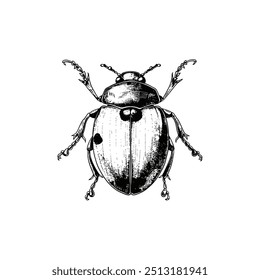 Detailed black and white illustration of a beetle from top view. Vector illustration design.